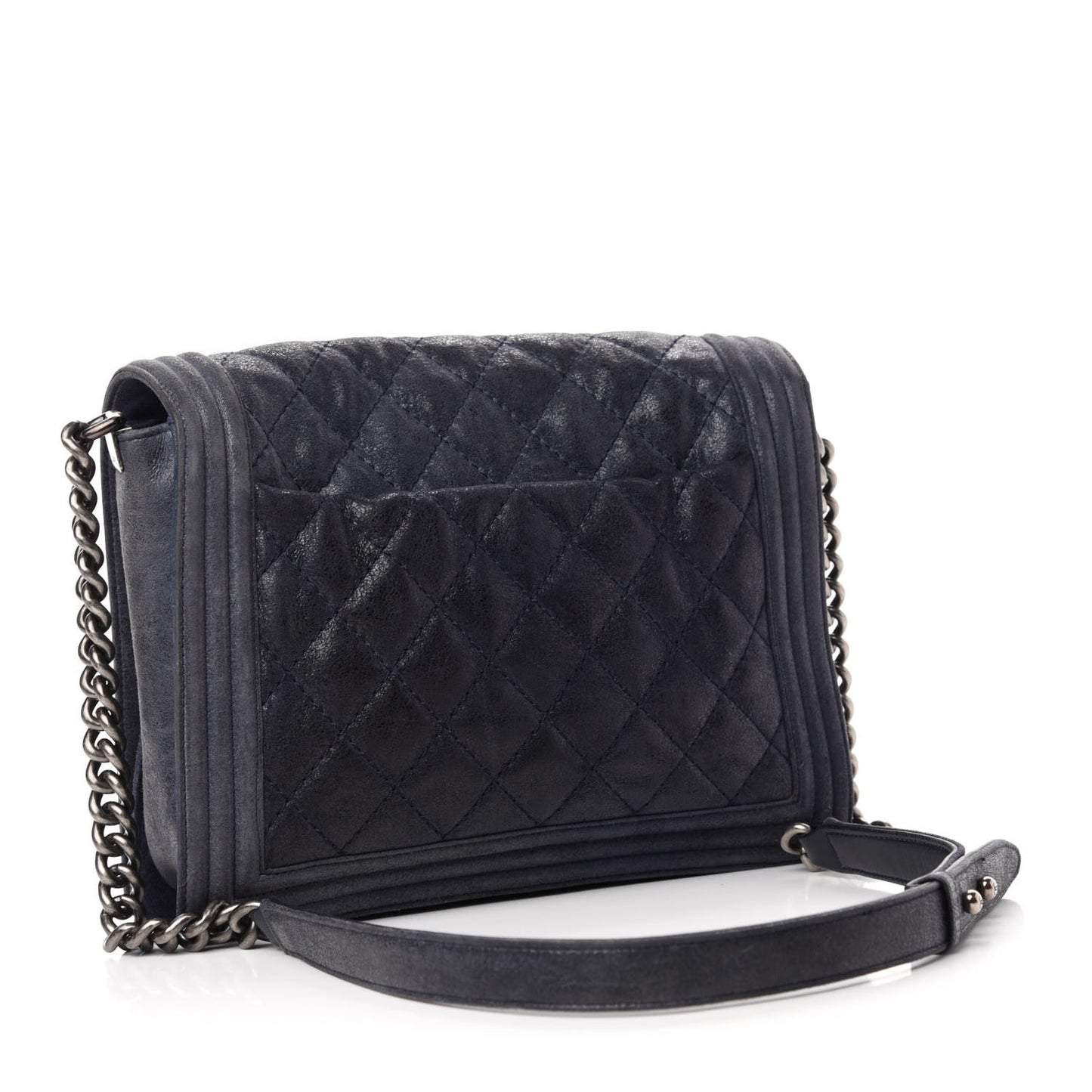 Iridescent Calfskin Quilted New Medium Gentle Boy Flap Navy
