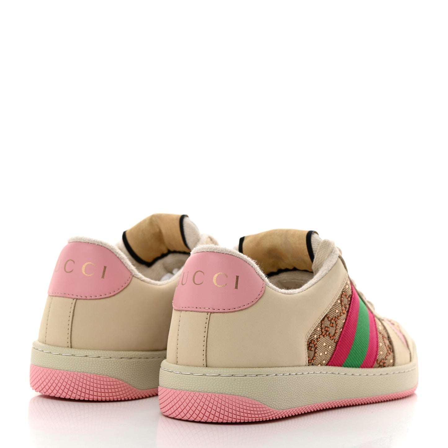 Calfskin GG Supreme Crystals Web Screener Sneakers 36 Beige Ebony Wild Rose