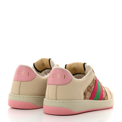 Gucci Calfskin GG Supreme Crystals Web Screener Sneakers 36 Beige Ebony Wild Rose 4 of 8