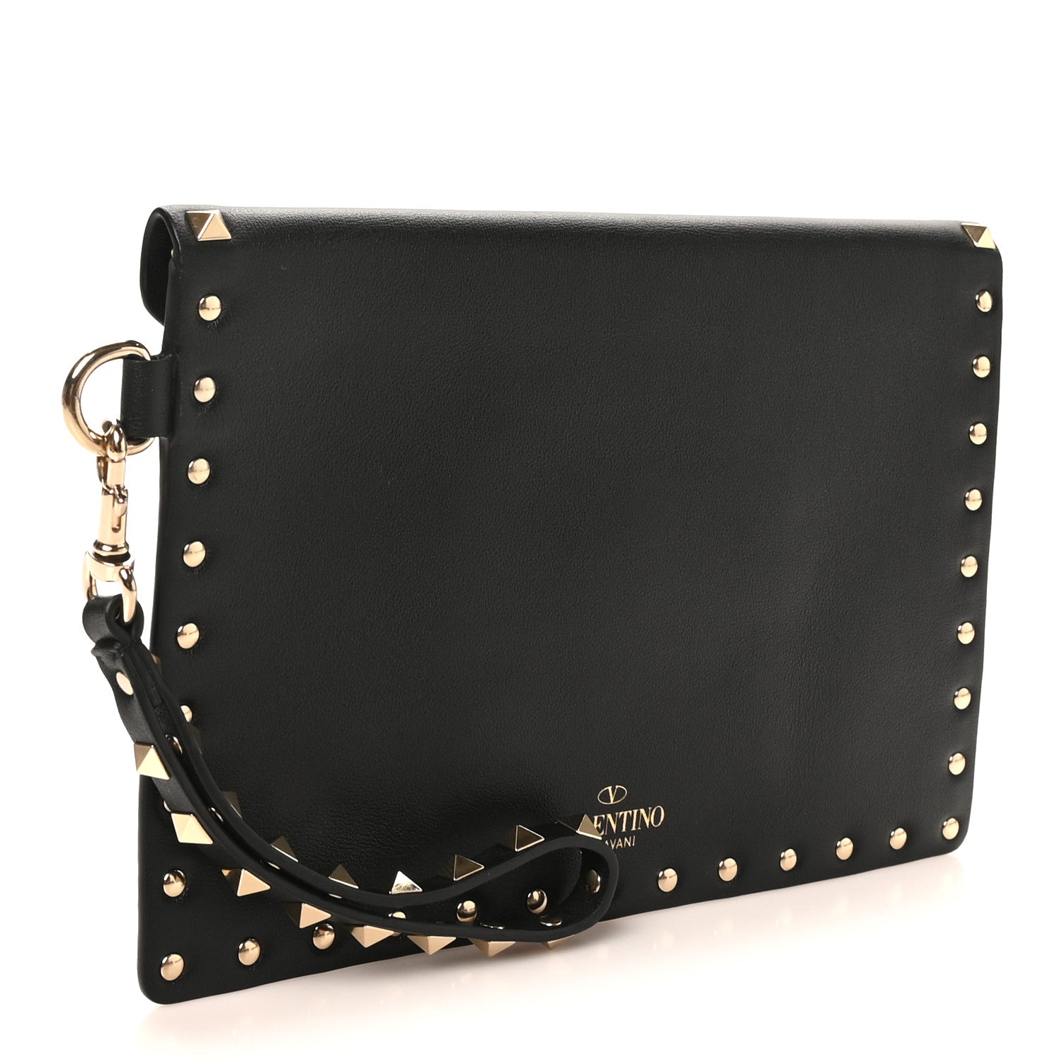 Valentino Garavani Vitello Medium Rockstud Envelope Flat Wristlet Pouch Black 3 of 7