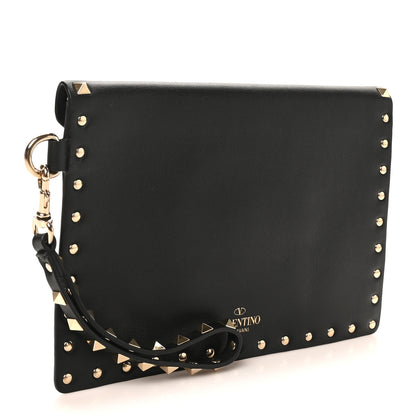 Valentino Garavani Vitello Medium Rockstud Envelope Flat Wristlet Pouch Black 3 of 7