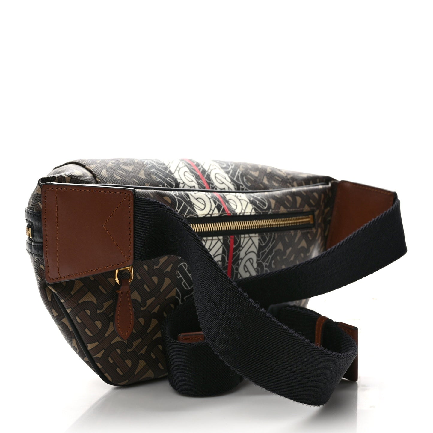 E-Canvas Monogram Stripe Medium Sonny Bum Bag Bridle Brown
