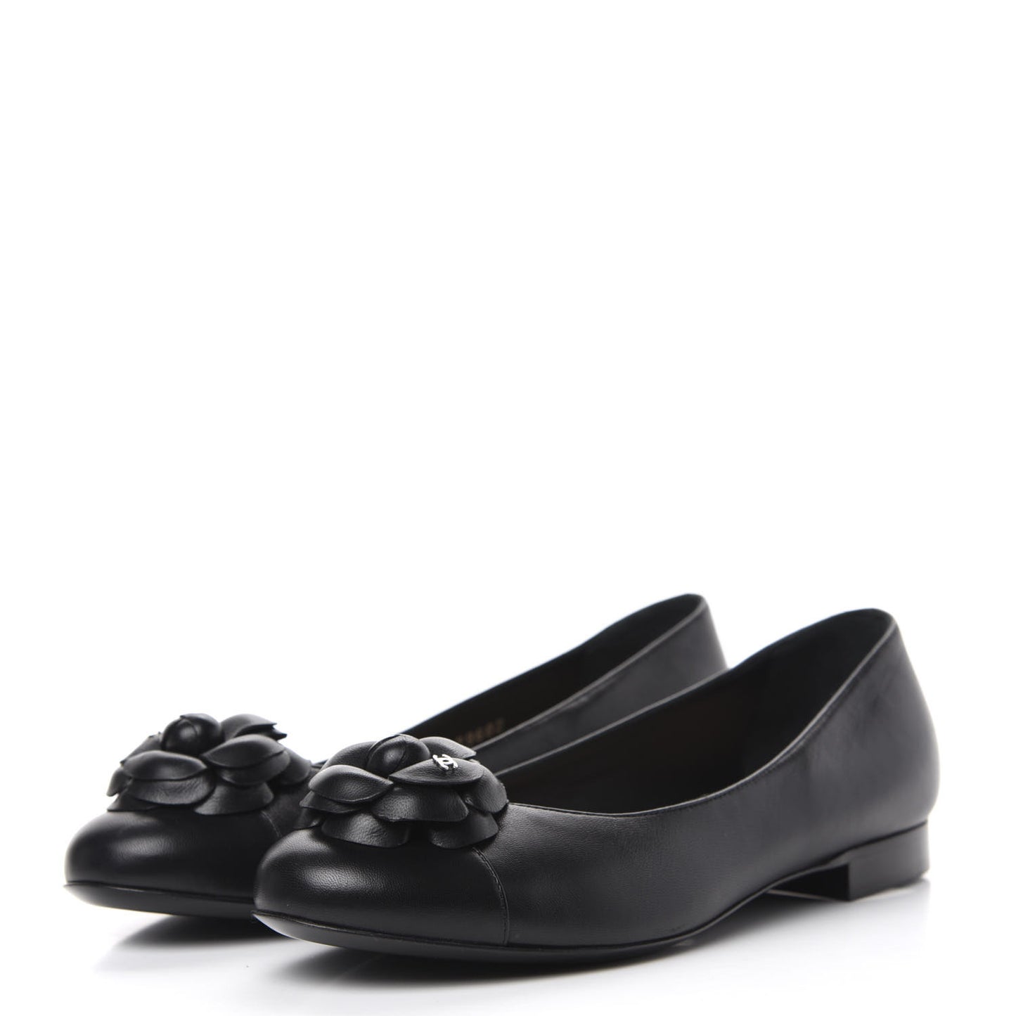 Lambskin Camellia Ballerina Flats 39 Black