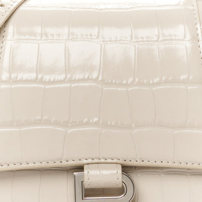 Balenciaga Shiny Calfskin Crocodile Embossed Small Hourglass Top Handle Bag Cold Beige 8 of 10