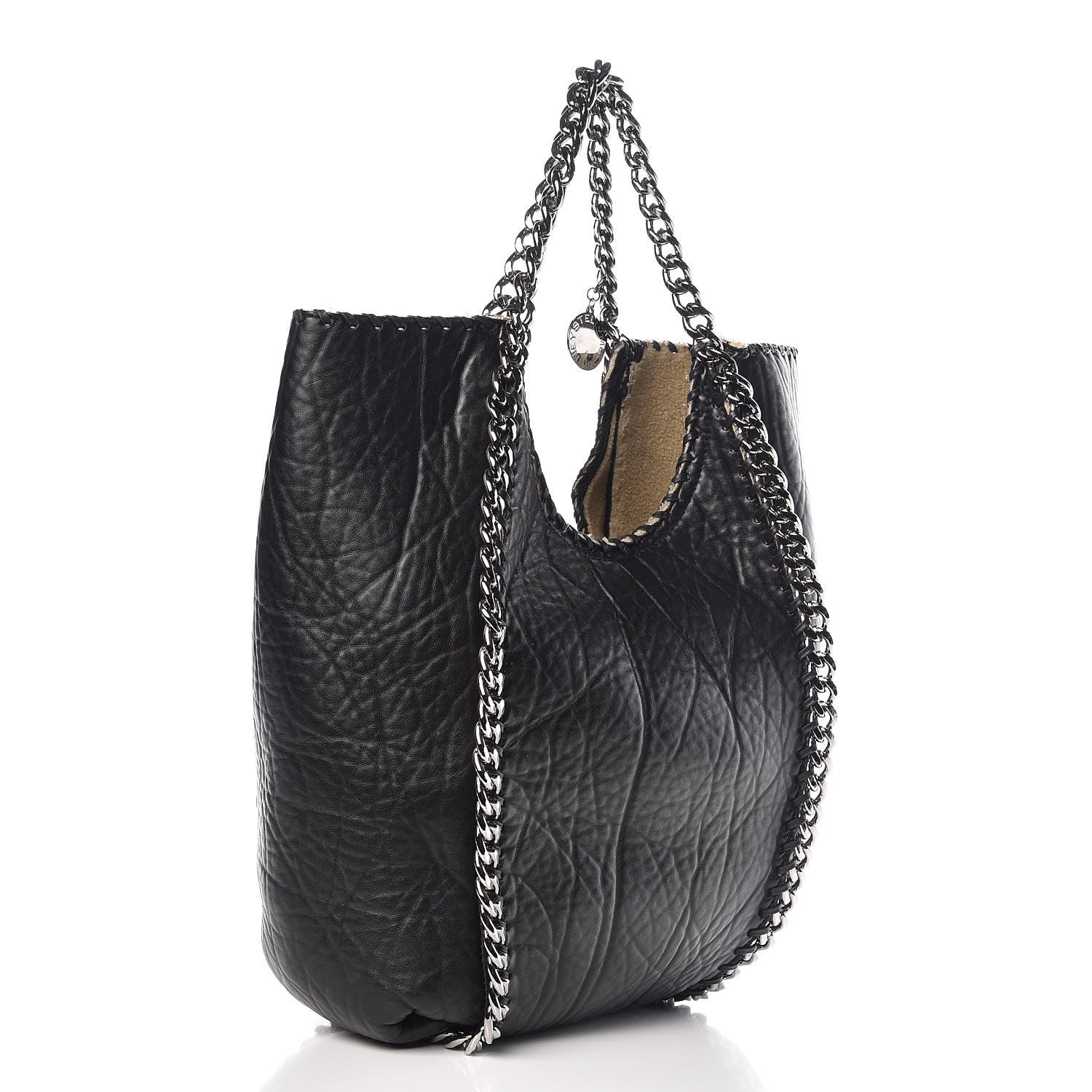 Stella McCartney Shaggy Deer Shearling Chain Falabella Tote Black 3 of 6