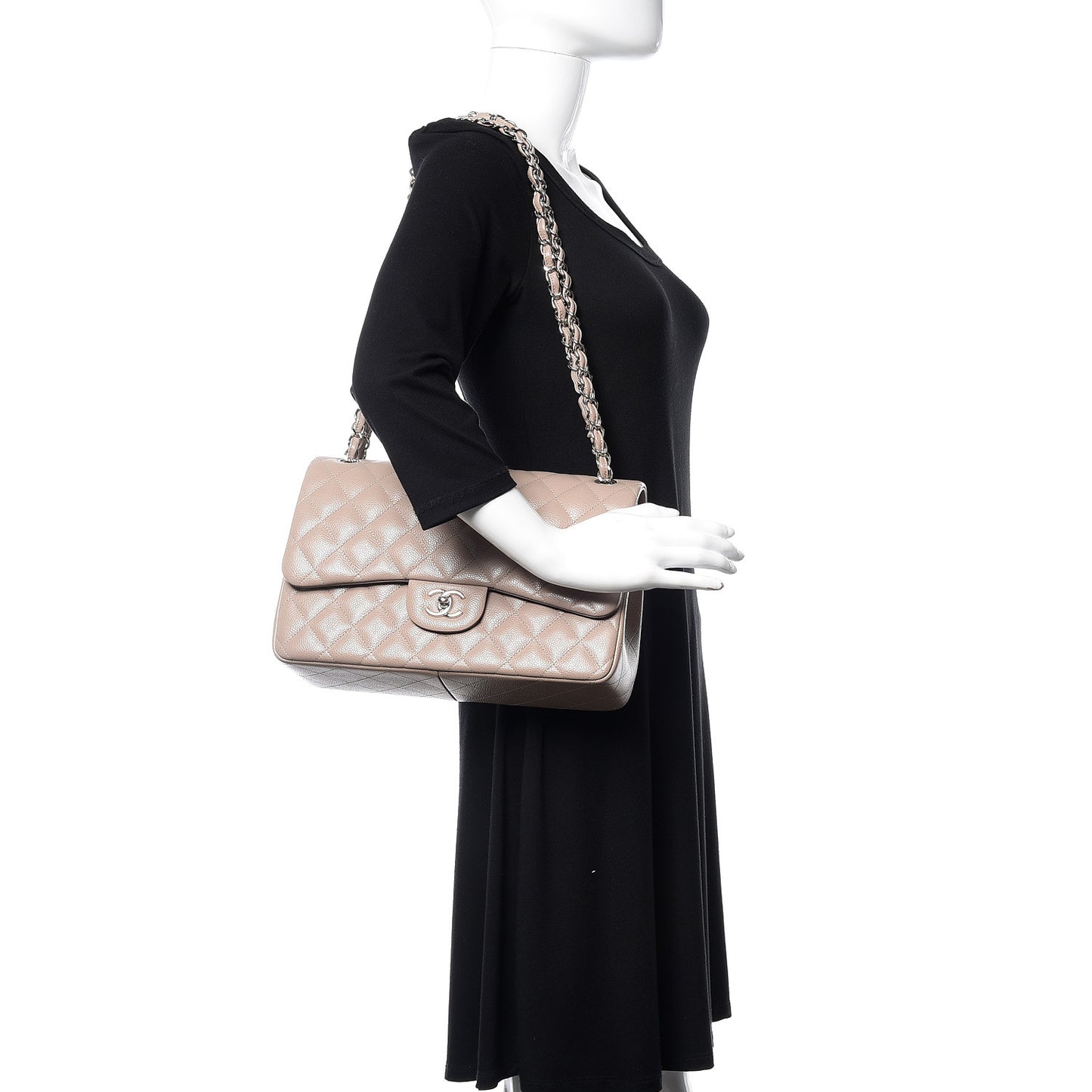 Caviar Quilted Jumbo Double Flap Taupe