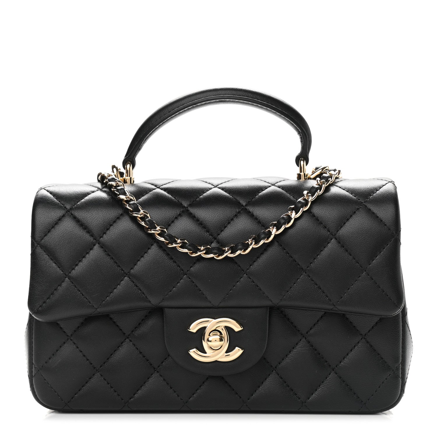 Chanel Lambskin Quilted Mini Top Handle Rectangular Flap Black 1 of 9