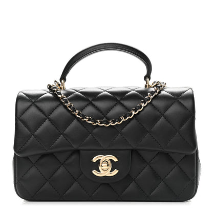 Chanel Lambskin Quilted Mini Top Handle Rectangular Flap Black 1 of 9