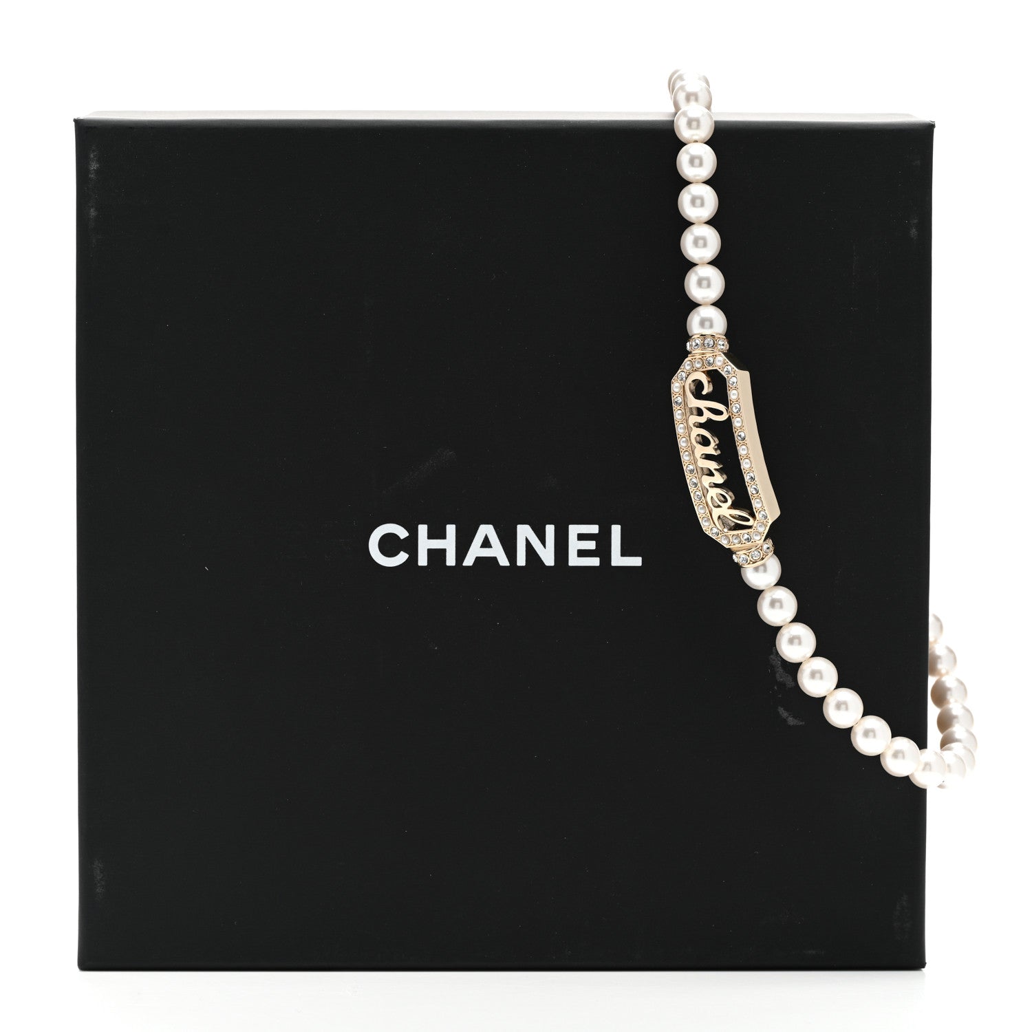 Chanel Pearl Crystal Logo Choker Gold Pearly White 5 of 5