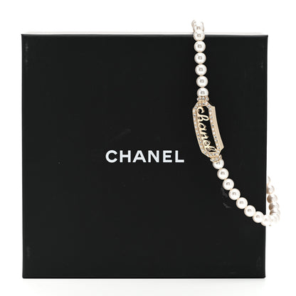 Chanel Pearl Crystal Logo Choker Gold Pearly White 5 of 5