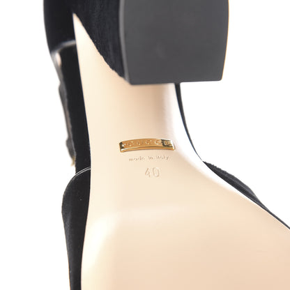 Gucci Velvet Pearl Bee Embellished Sandals 40 Black 6 of 8