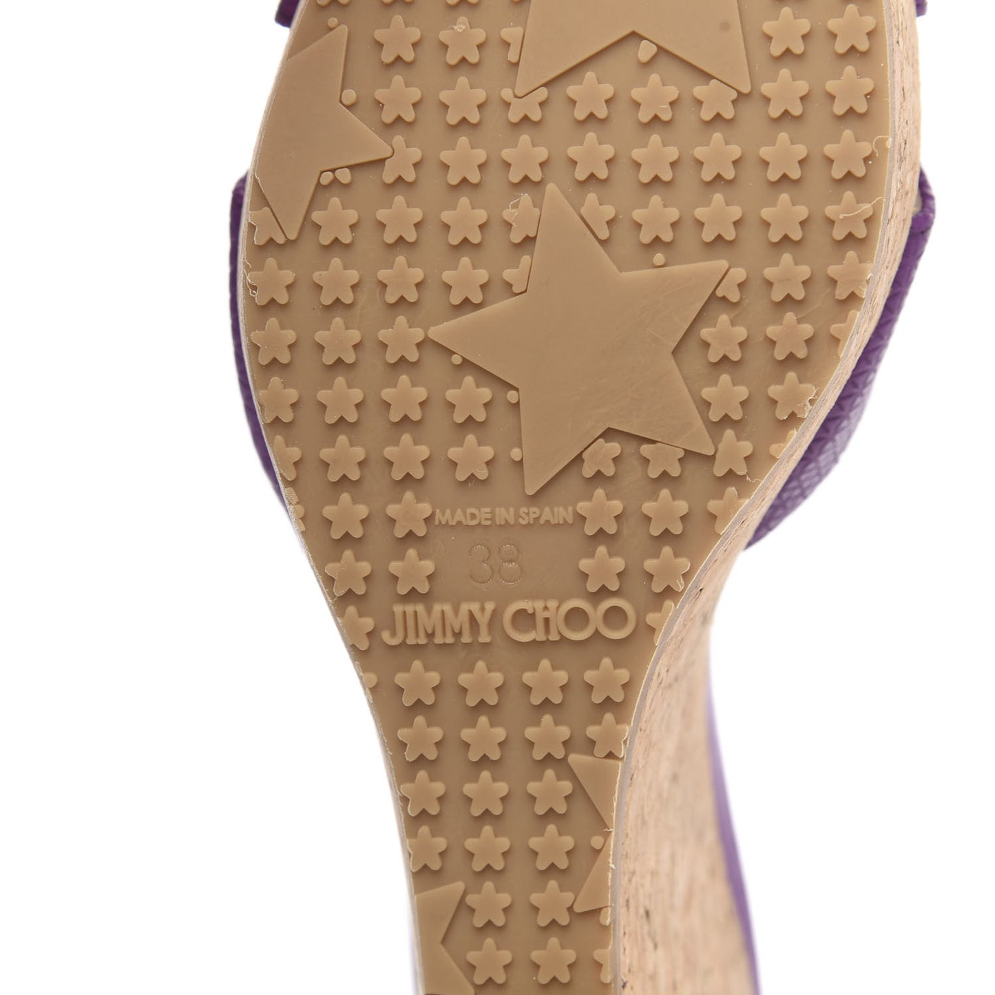 Matt Triangle Print Calfskin Embossed Cork Pandora Wedges 38 Purple