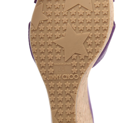 Jimmy Choo Matt Triangle Print Calfskin Embossed Cork Pandora Wedges 38 Purple 6 of 9