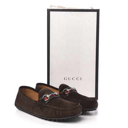 Gucci Suede Web Mens Horsebit Driver Loafers 8.5 Cocoa 10 of 10