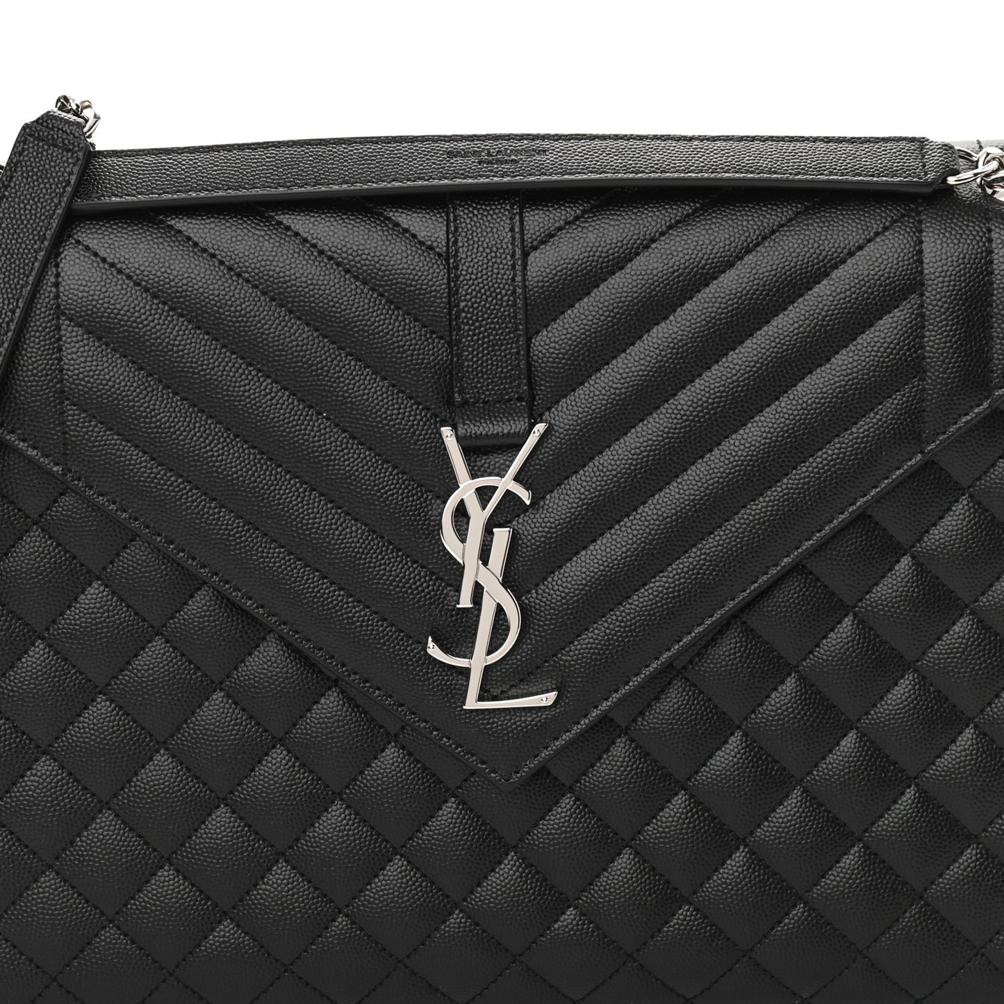 Grain De Poudre Textured Mixed Matelasse Large Triquilt Monogram Satchel Black