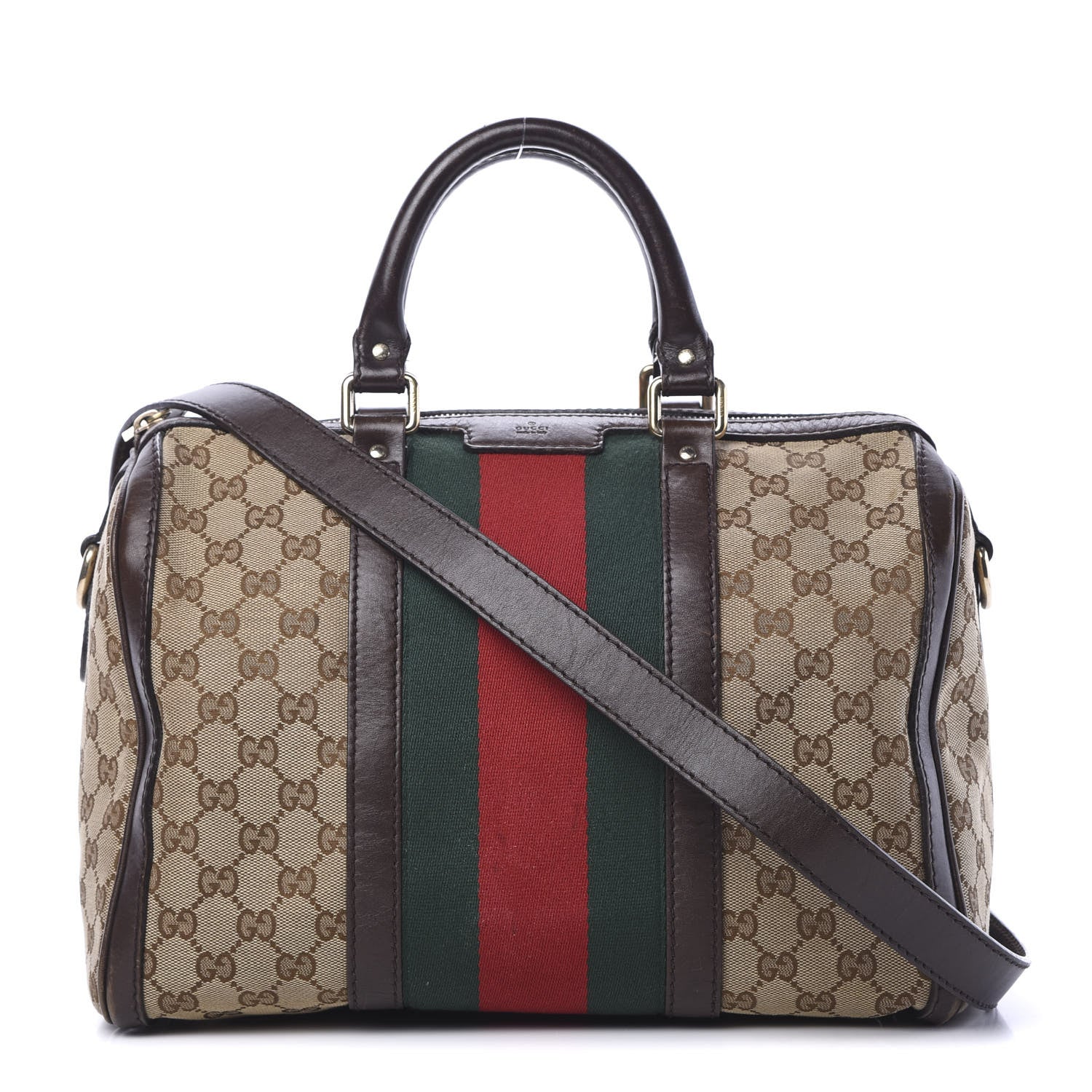 Gucci Monogram Vintage Web Medium Boston Dark Brown 1 of 23