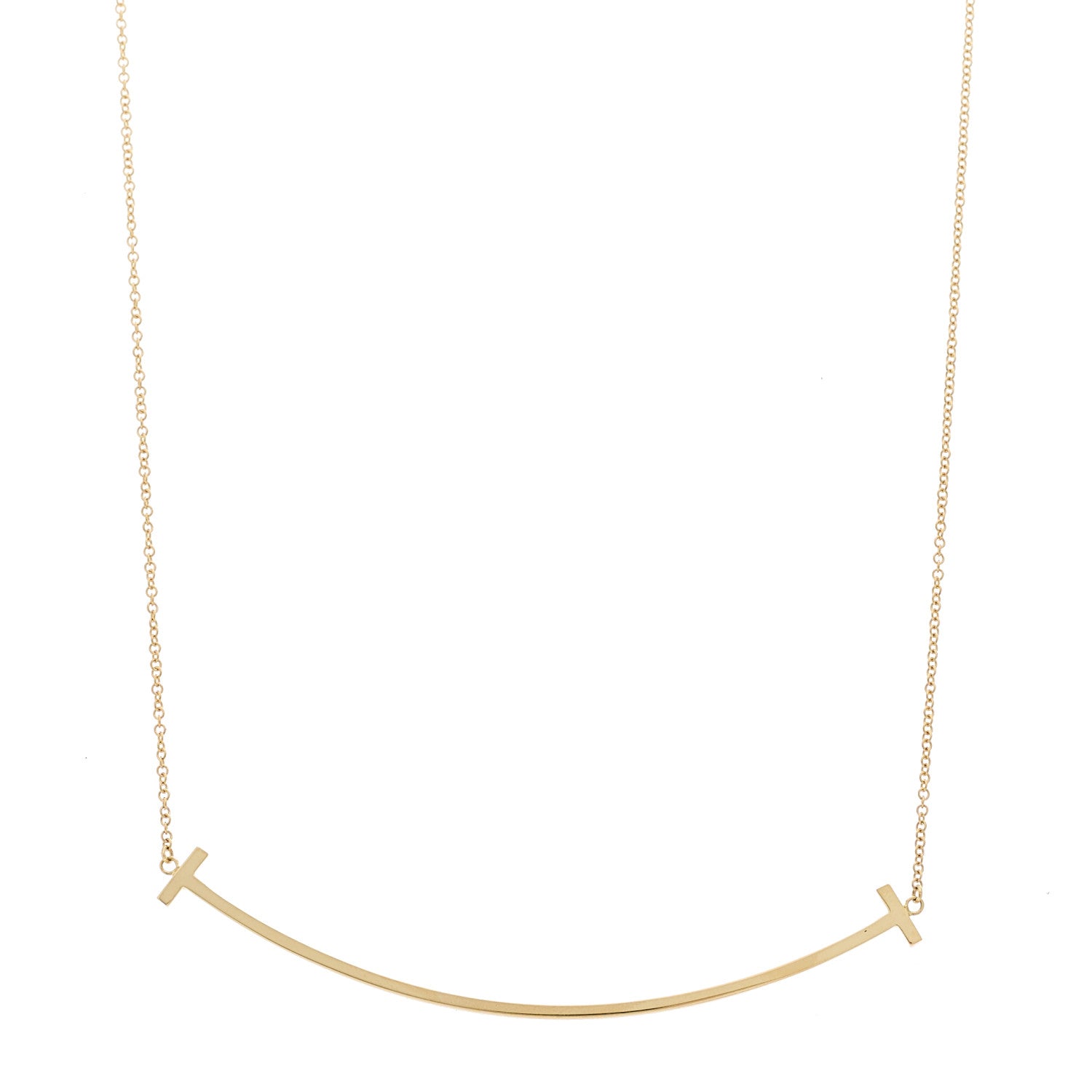 Tiffany 18K Yellow Gold Large T Smile Pendant Necklace 1 of 6