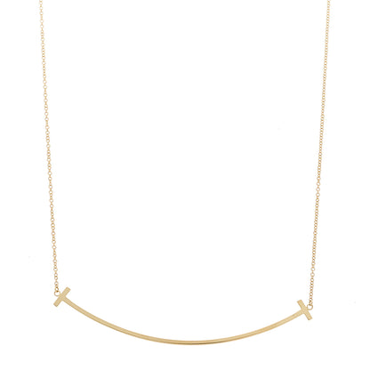 Tiffany 18K Yellow Gold Large T Smile Pendant Necklace 1 of 6
