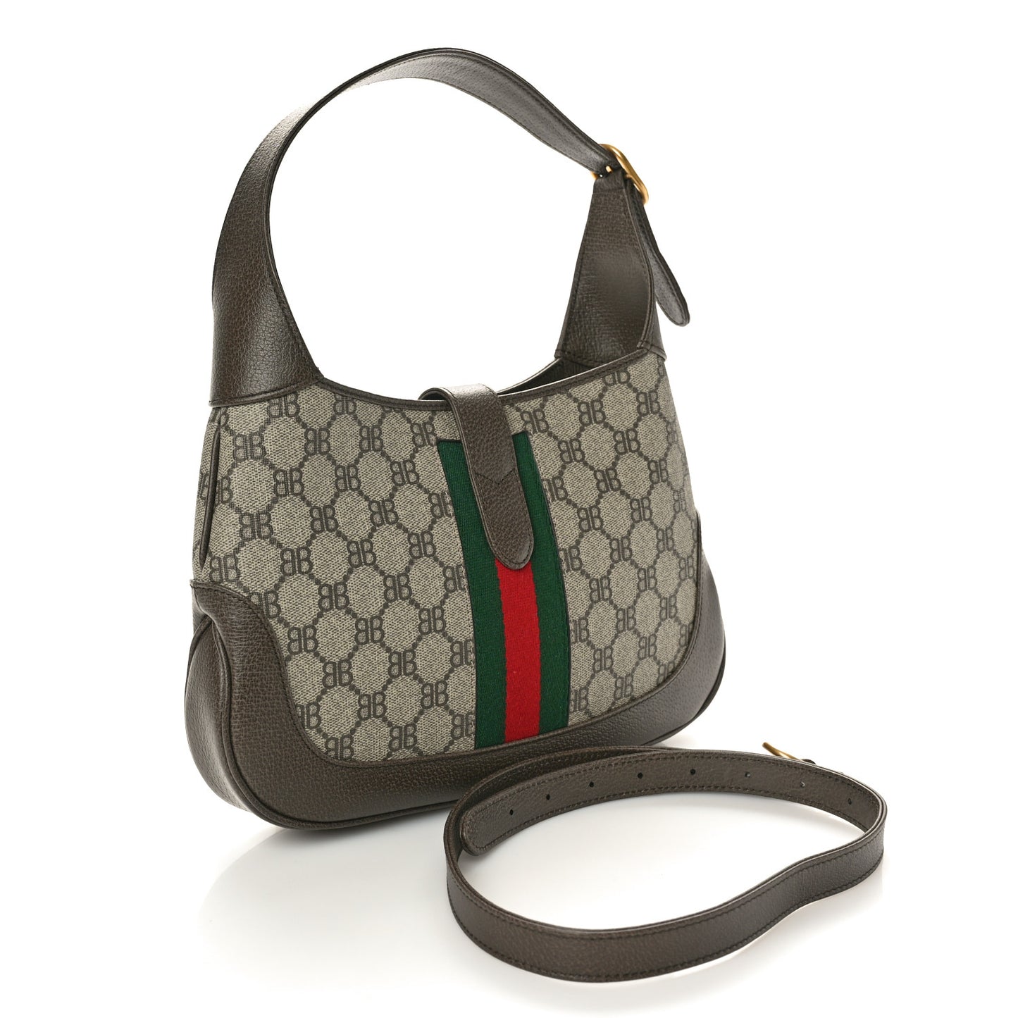 X BALENCIAGA BB Supreme Monogram Calfskin Web Small Jackie 1961 Hobo Beige Ebony