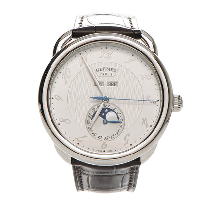 Hermes Stainless Steel Alligator 43mm Arceau Grande Lune Automatic Watch Havane 1 of 7