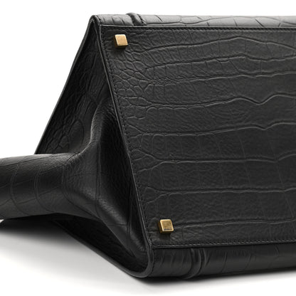 Celine Calfskin Crocodile Embossed Medium Phantom Luggage Black 9 of 10