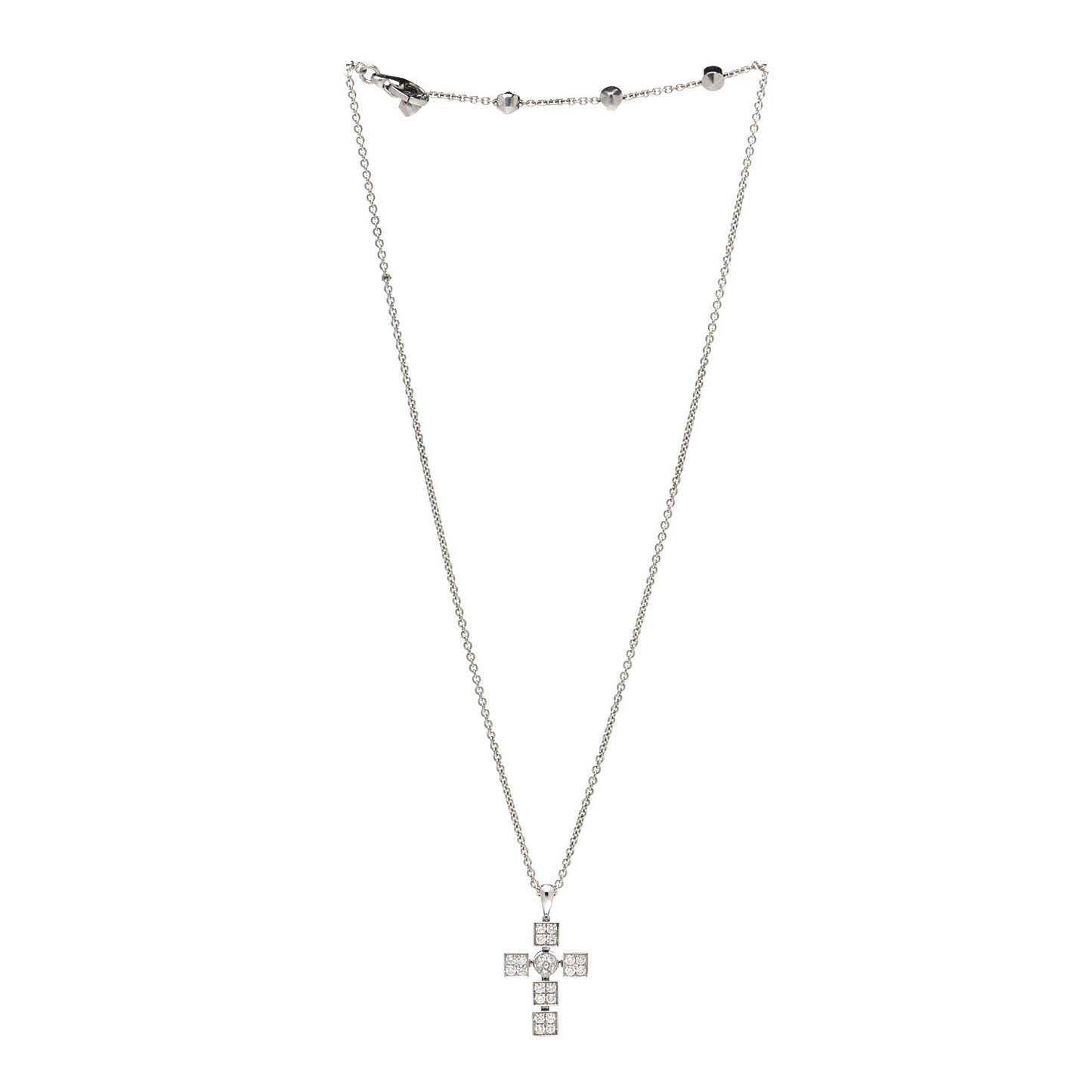 18K White Gold Diamond Lucia Latin Cross Pendant Necklace