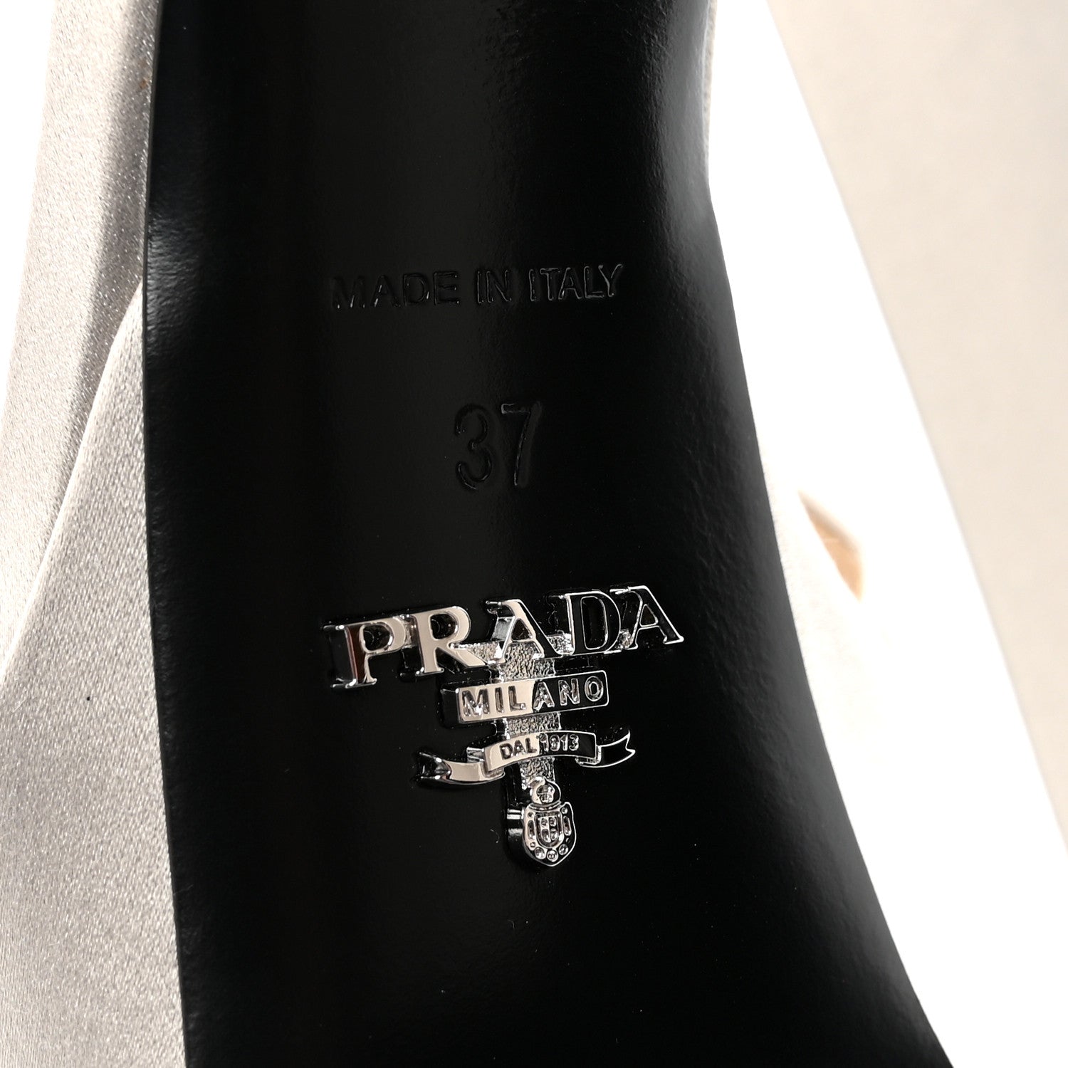 Prada Satin Triangle Logo Ankle Strap 40/135mm Platform Sandals 37 Silver 7 of 9