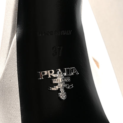 Prada Satin Triangle Logo Ankle Strap 40/135mm Platform Sandals 37 Silver 7 of 9