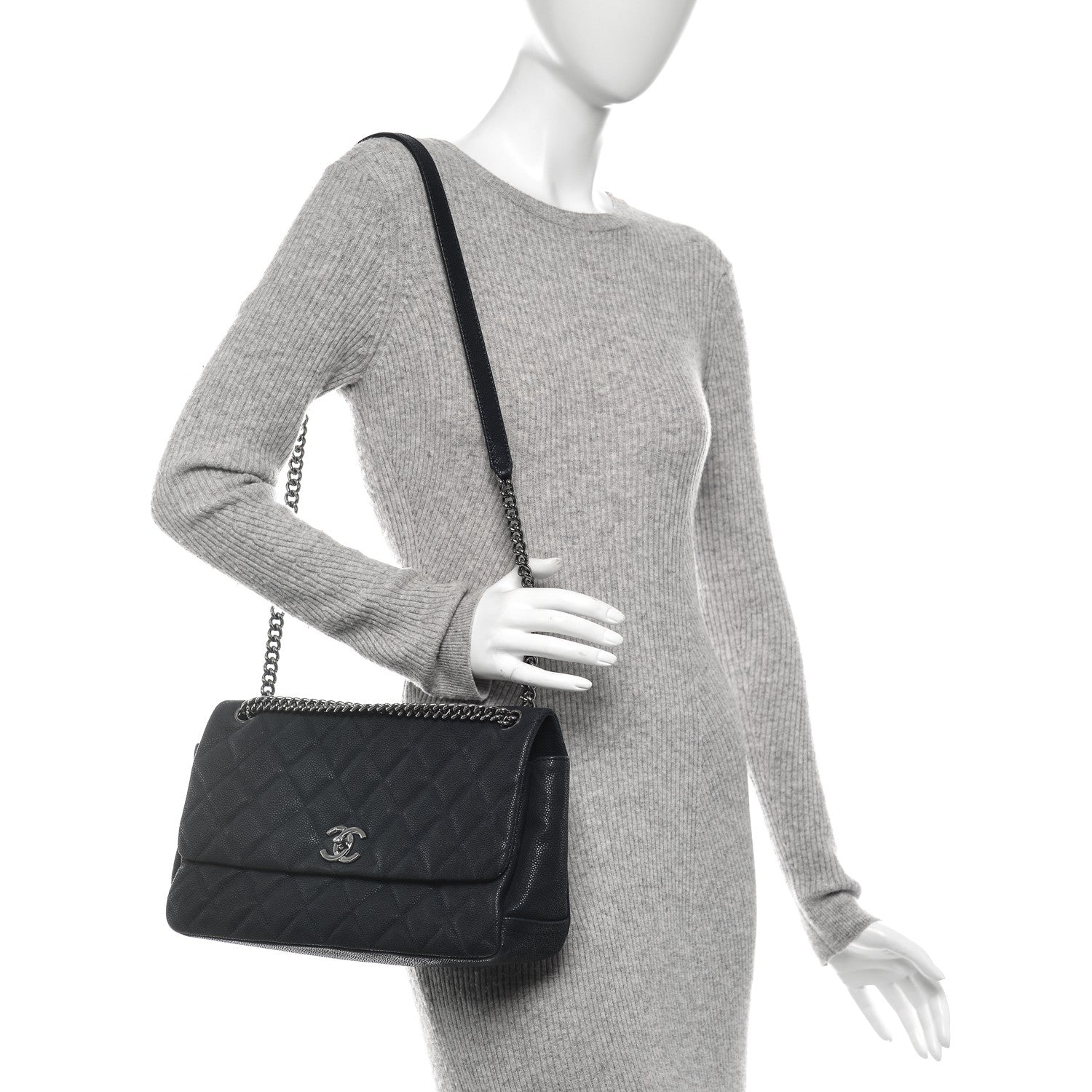 Chanel Iridescent Caviar Quilted Medium Lady Pearly Flap Navy Blue 2 of 9