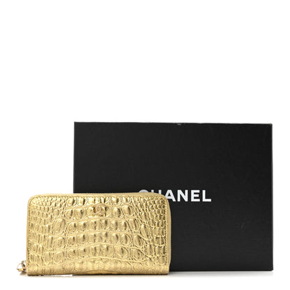 Chanel Metallic Calfskin Crocodile Embossed Small Zip Wallet Gold 14 of 14