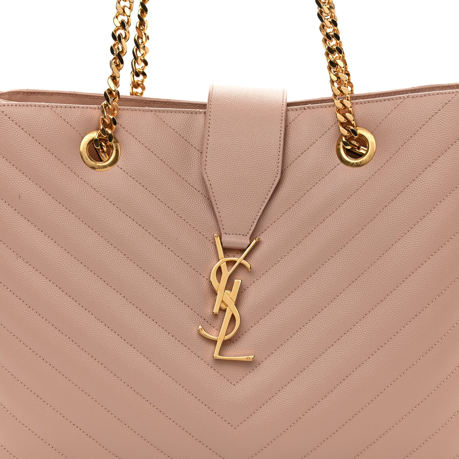 Saint Laurent Grain De Poudre Matelasse Chevron Large Monogram Shopping Bag Pale Pink 7 of 10