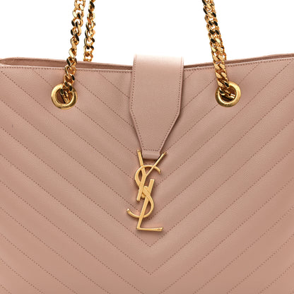 Saint Laurent Grain De Poudre Matelasse Chevron Large Monogram Shopping Bag Pale Pink 7 of 10