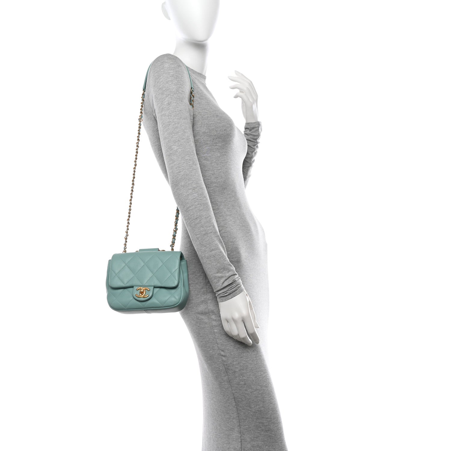 Chanel Lambskin Quilted Small Circular Handle Bag Blue 2 of 13