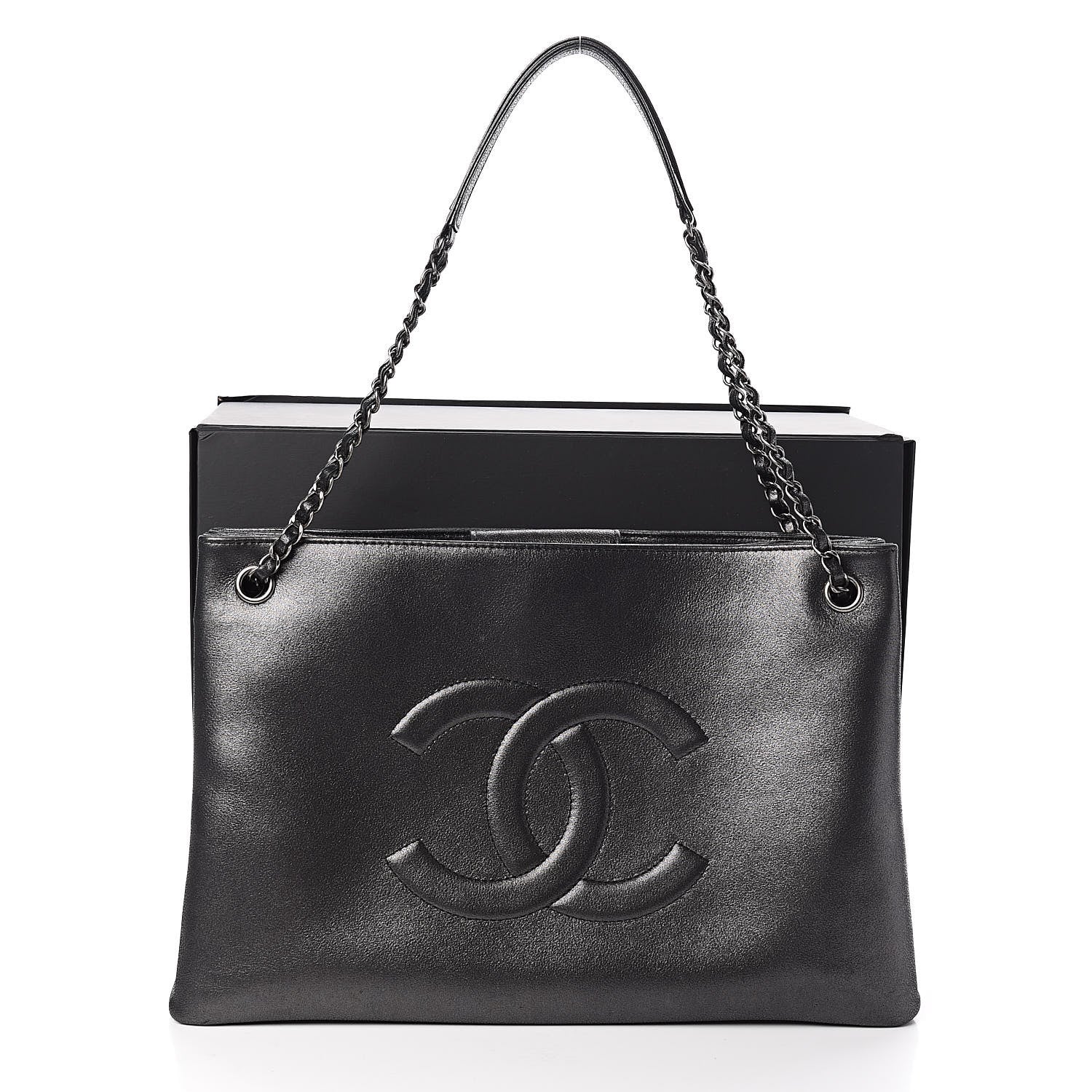 Chanel Iridescent Calfskin CC East West Shopping Tote Grey 11 of 11