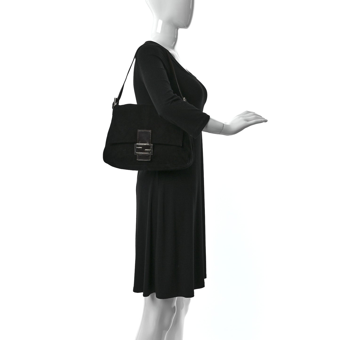Suede Calfskin Mama Baguette Black