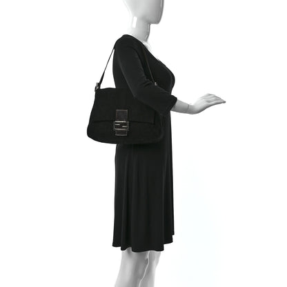 Fendi Suede Calfskin Mama Baguette Black 2 of 13