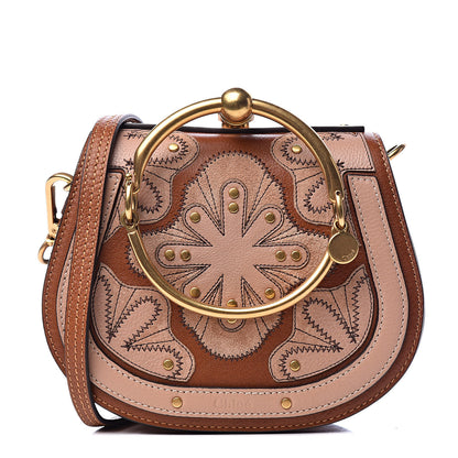Chloe Calfskin Suede Floral Patchwork Small Nile Bracelet Bag Caramel 1 of 11