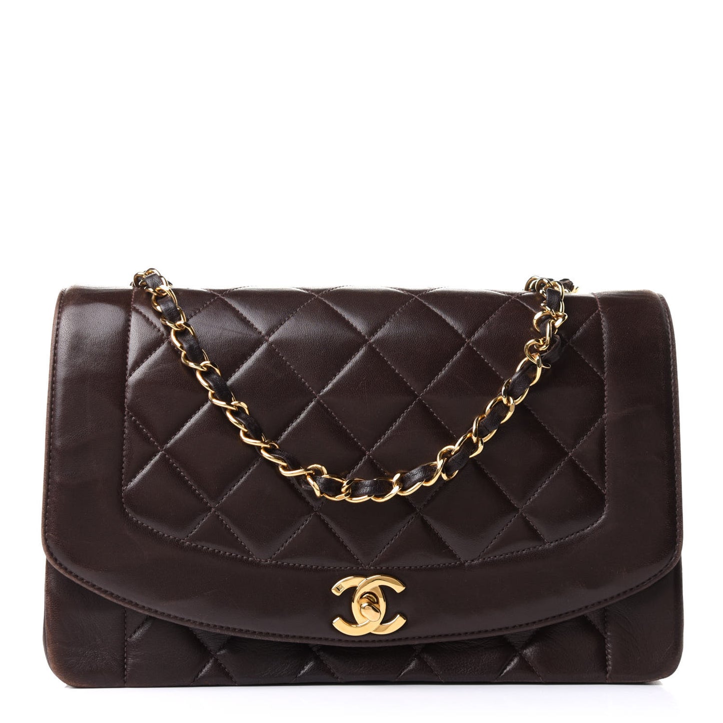 Lambskin Quilted Small Single Flap Brown