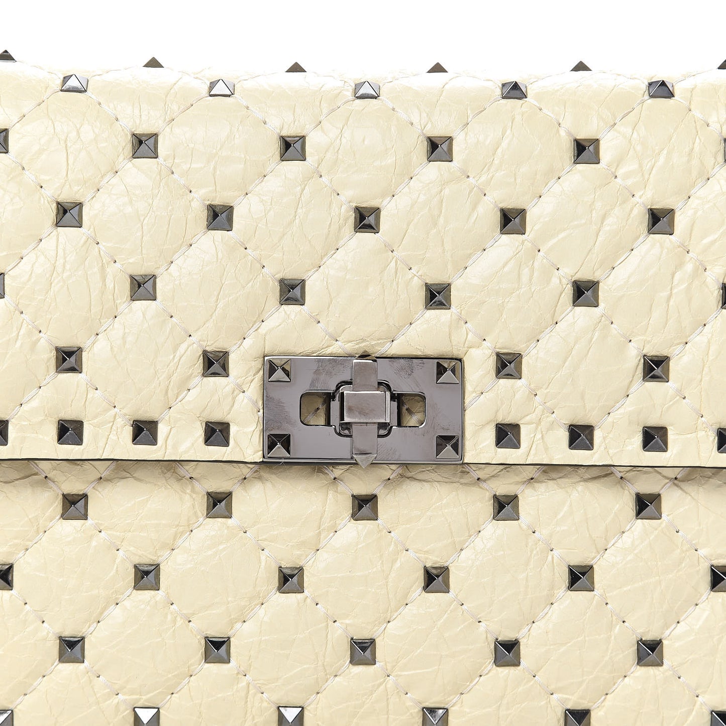 Craquele Nappa Medium Rockstud Spike Shoulder Bag Light Ivory