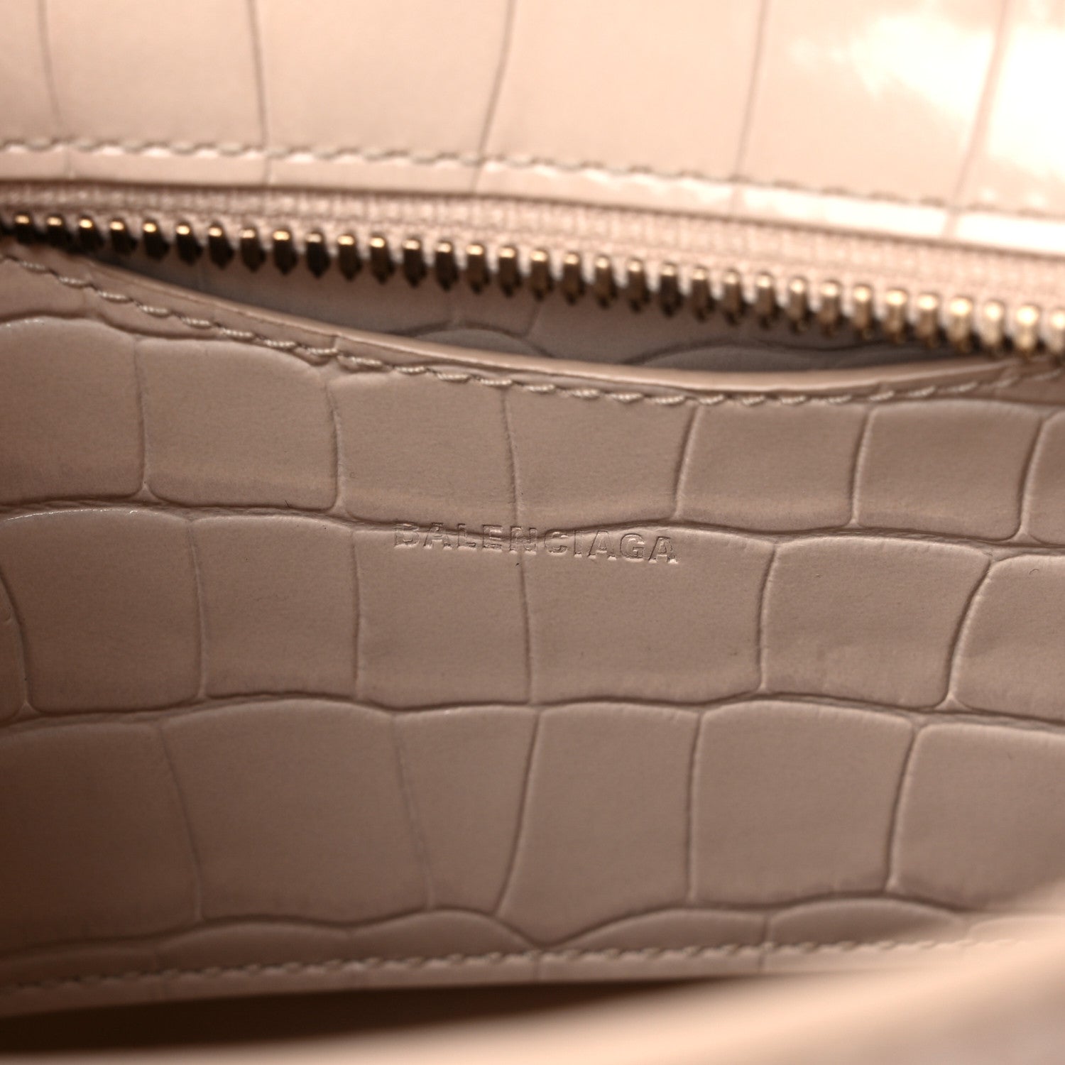 Balenciaga Shiny Supple Calfskin Crocodile Embossed Neo Classic Gold Hardware Mini City Light Beige 6 of 12