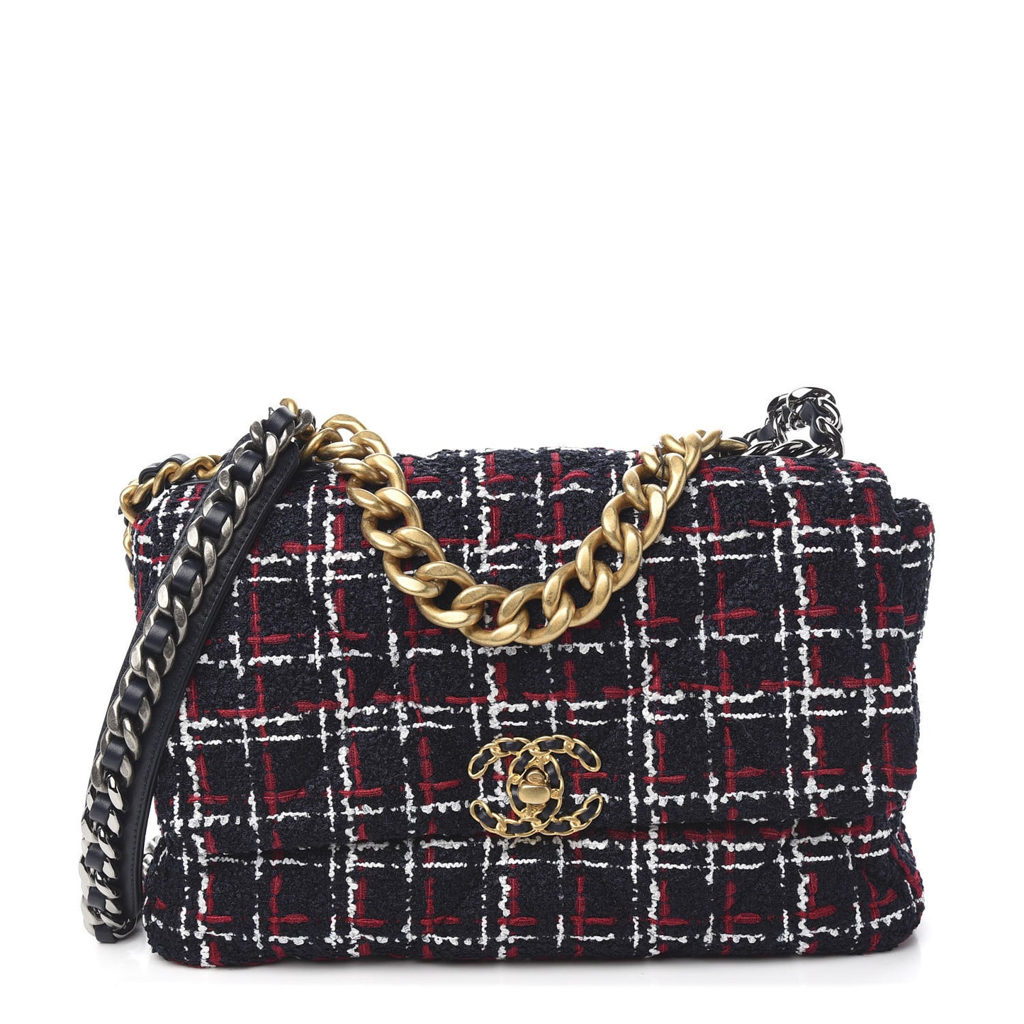 Tweed Quilted Large 19 Flap Navy Blue White Red