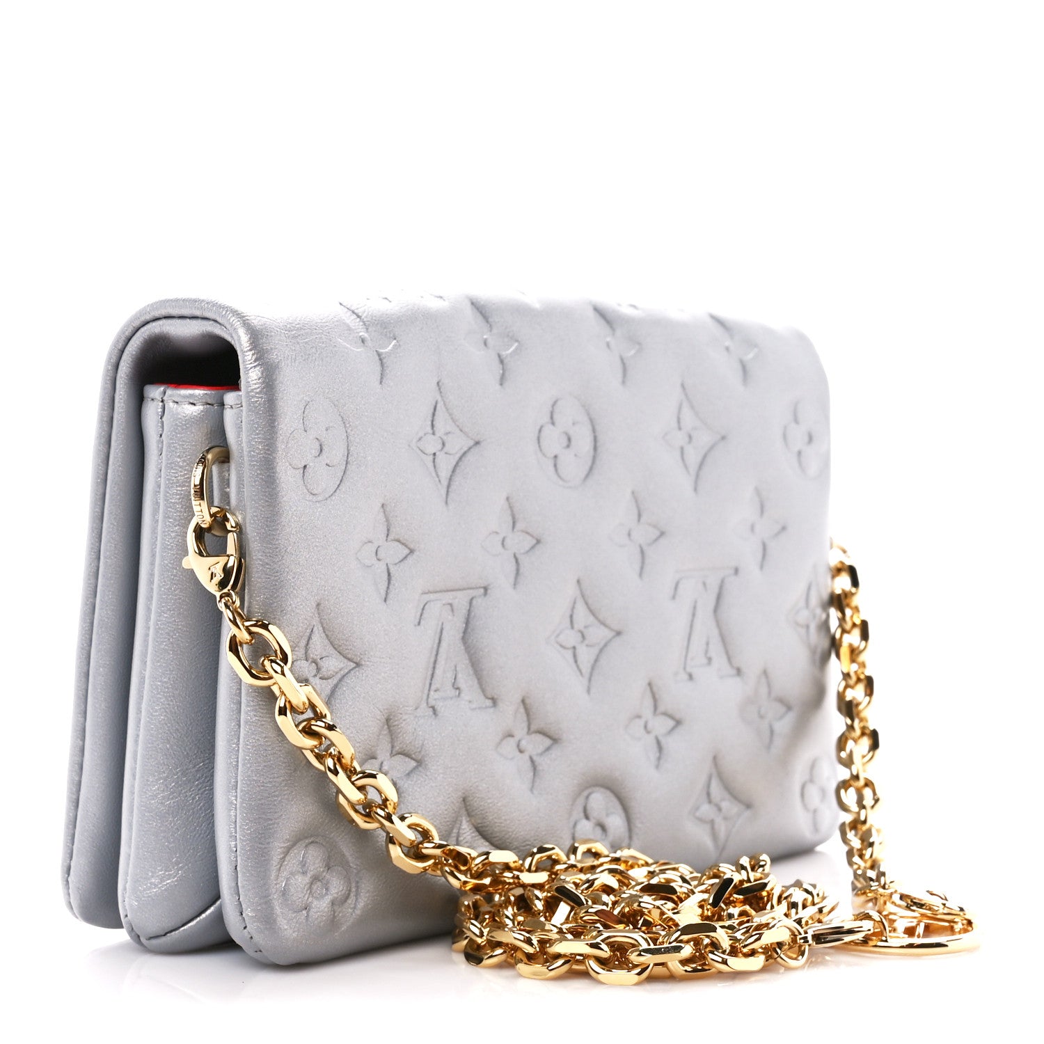 Louis Vuitton Metallic Lambskin Embossed Monogram Pochette Coussin Silver 3 of 10