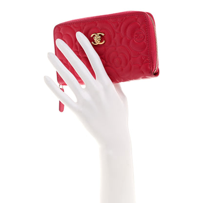 Chanel Caviar Camellia Embossed Large Zip Around Gusset Wallet Pink 2 of 8