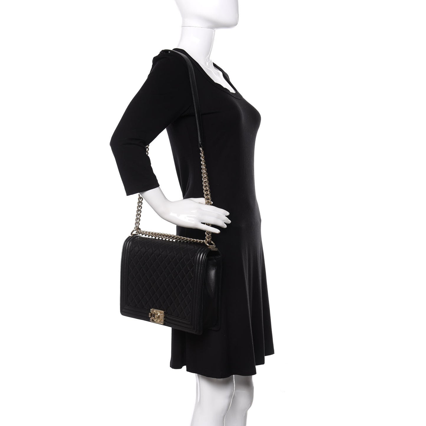 Calfskin Quilted Large Boy Flap Black