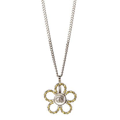 Chanel Pearl Lambskin Chain CC Flower Pendant Necklace Gold Yellow 1 of 7