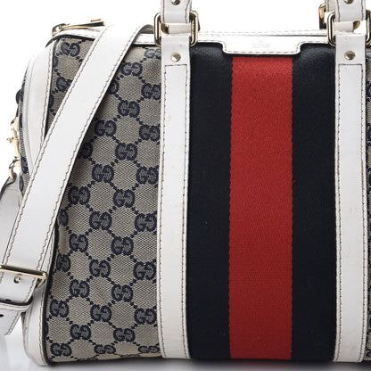 Gucci Monogram Selleria Calfskin Vintage Web Medium Boston Beige Blue Mystic White 16 of 32