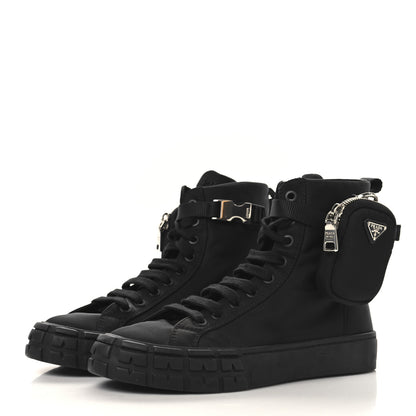 Prada Re-Nylon Gabardine Metal Triangle Logo Womens Wheel Pouch Pocket High Top Sneakers 40.5 Black 4 of 9
