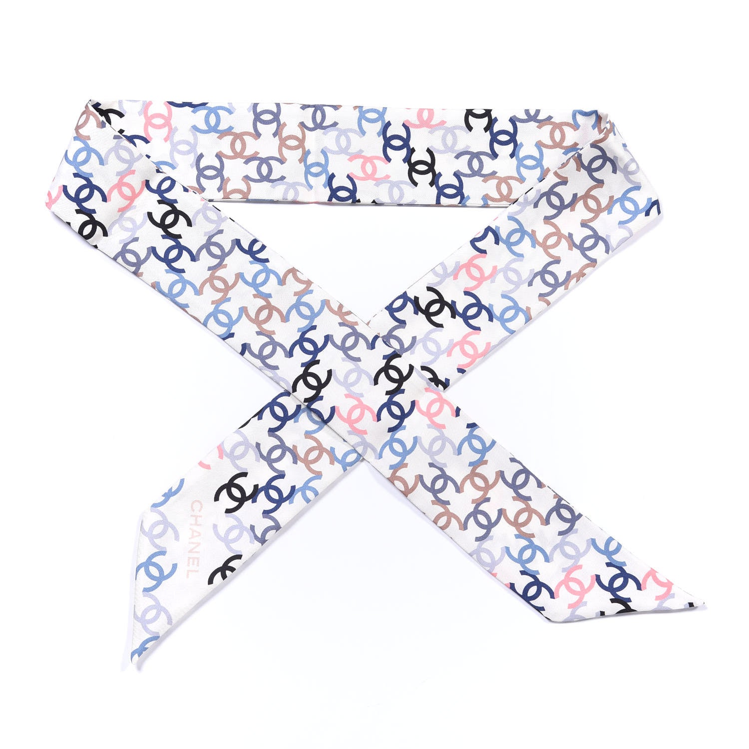 Chanel Silk Twill CC Slim Bandeau Scarf Ecru Multicolor 1 of 3