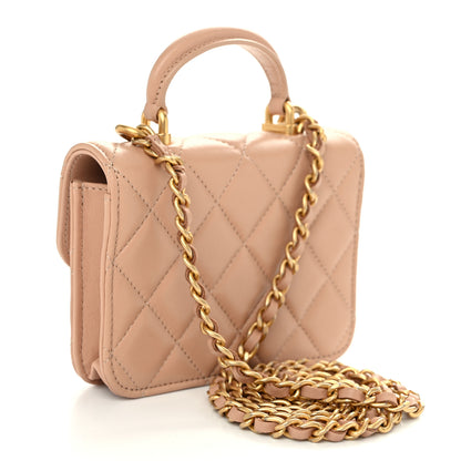 Chanel Lambskin Quilted Top Handle Flap Coin Purse With Chain Beige 3 of 11