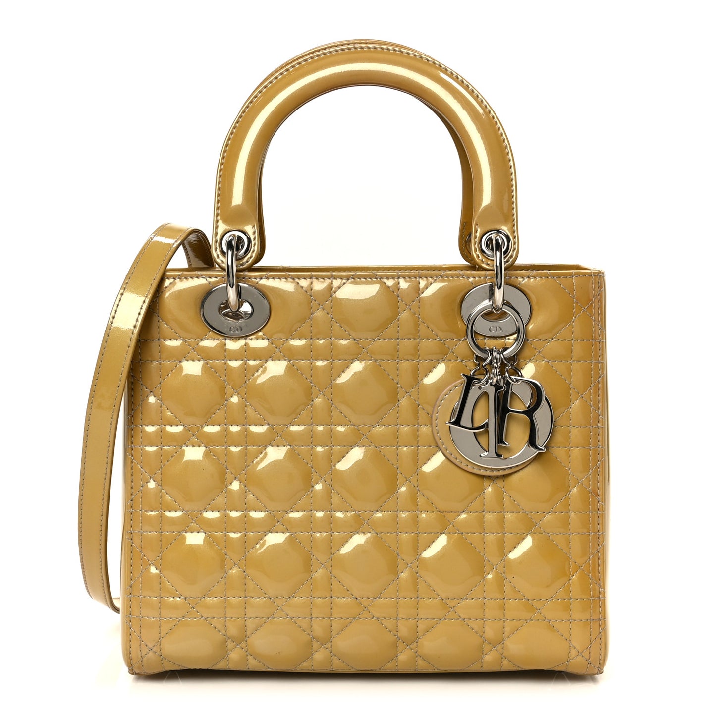 Patent Cannage Medium Lady Dior Beige